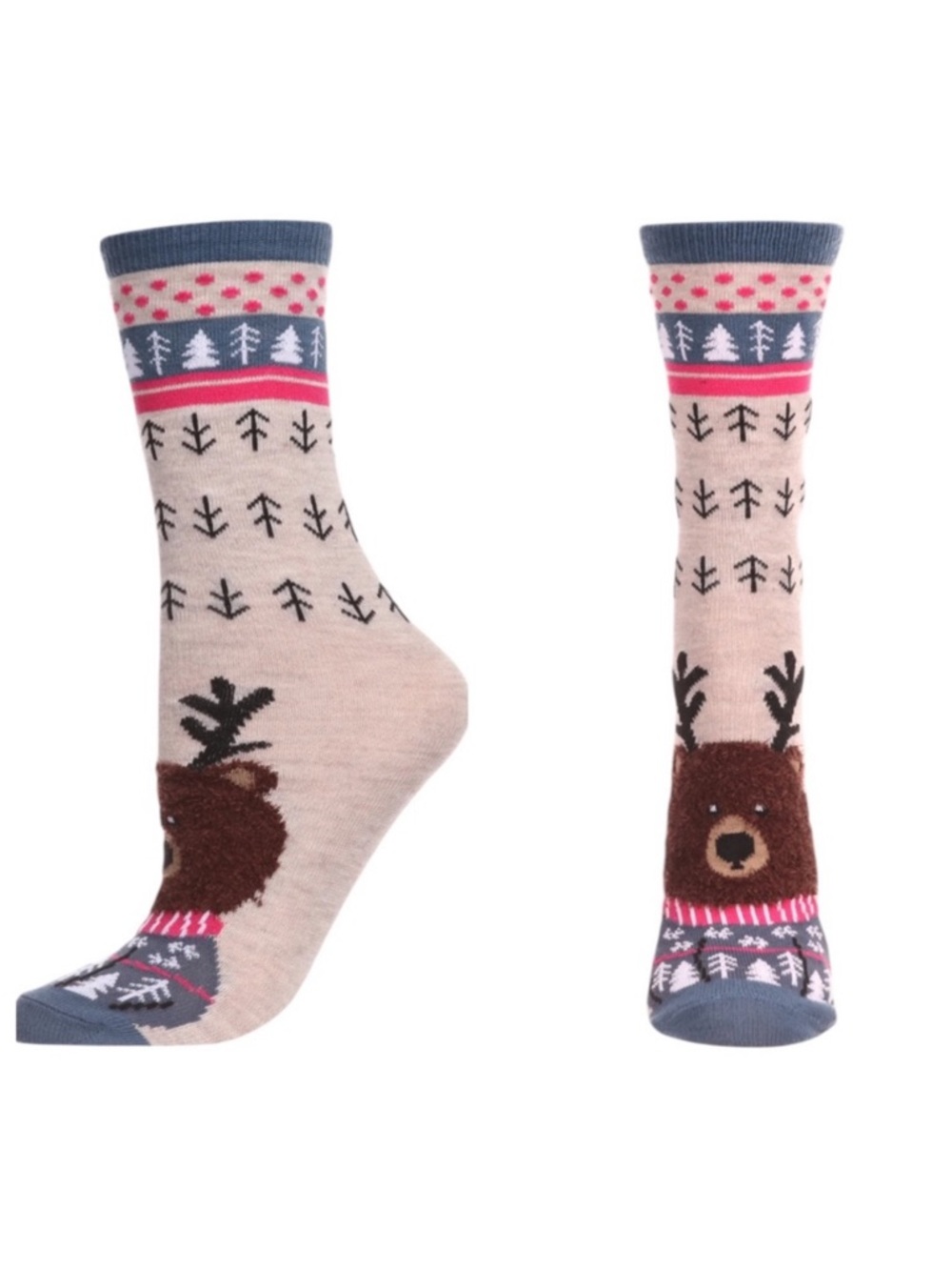 MeMoi Women's Foot Pets Teddy Bear Crew Cozy Critter Socks